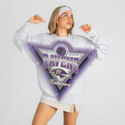 Baltimore Ravens Gameday Couture Women's Chasing Victory Rhinestone Spray Oversized Fleece Sweatshirt - Heather Gray