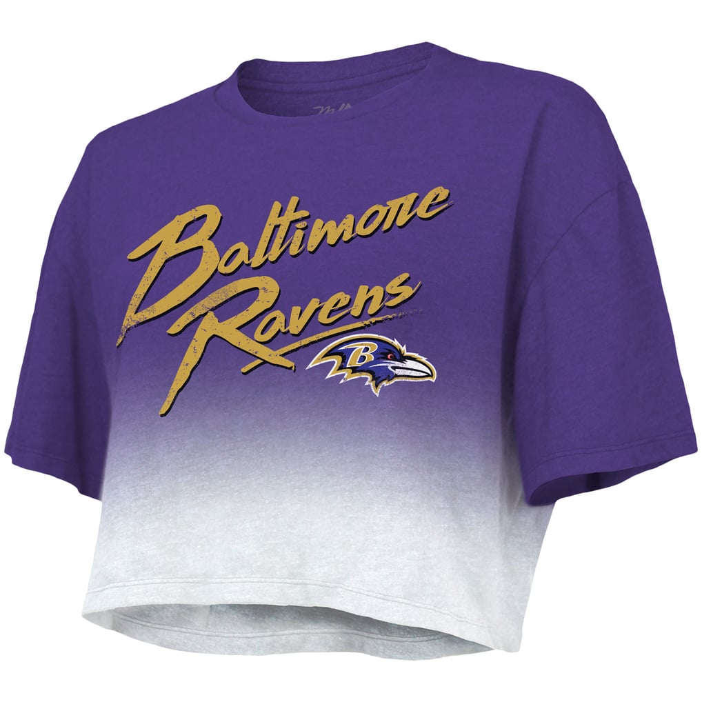Lamar Jackson Baltimore Ravens Majestic Threads Women's Dip-Dye Player Name & Number Crop Top - Purple/White