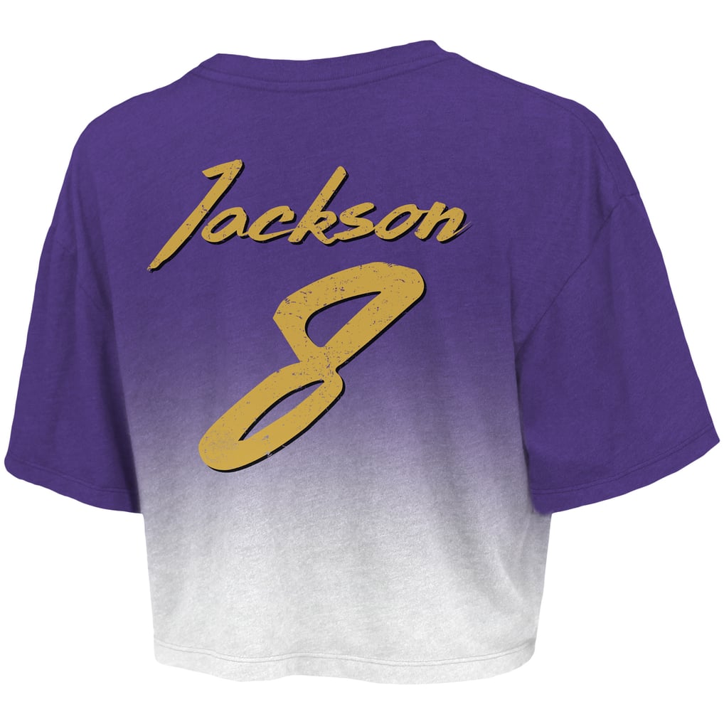 Lamar Jackson Baltimore Ravens Majestic Threads Women's Dip-Dye Player Name & Number Crop Top - Purple/White