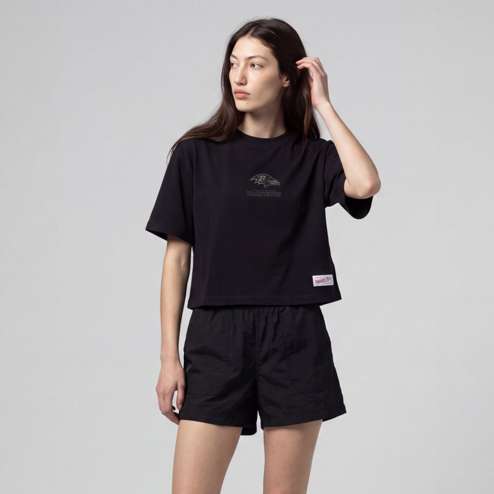 Baltimore Ravens Mitchell & Ness Women's Core Essentials Micro Logo Boxy Crop T-Shirt - Black

