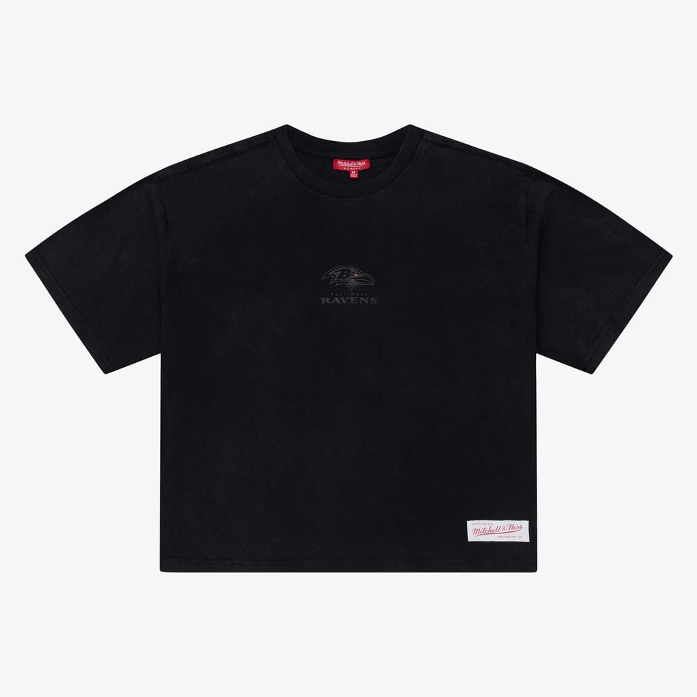 Baltimore Ravens Mitchell & Ness Women's Core Essentials Micro Logo Boxy Crop T-Shirt - Black
