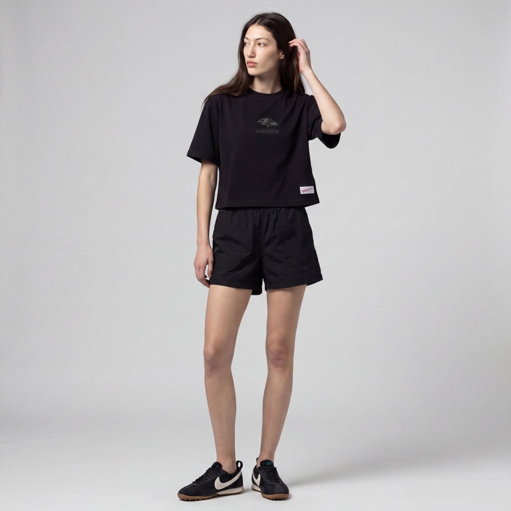 Baltimore Ravens Mitchell & Ness Women's Core Essentials Micro Logo Boxy Crop T-Shirt - Black
