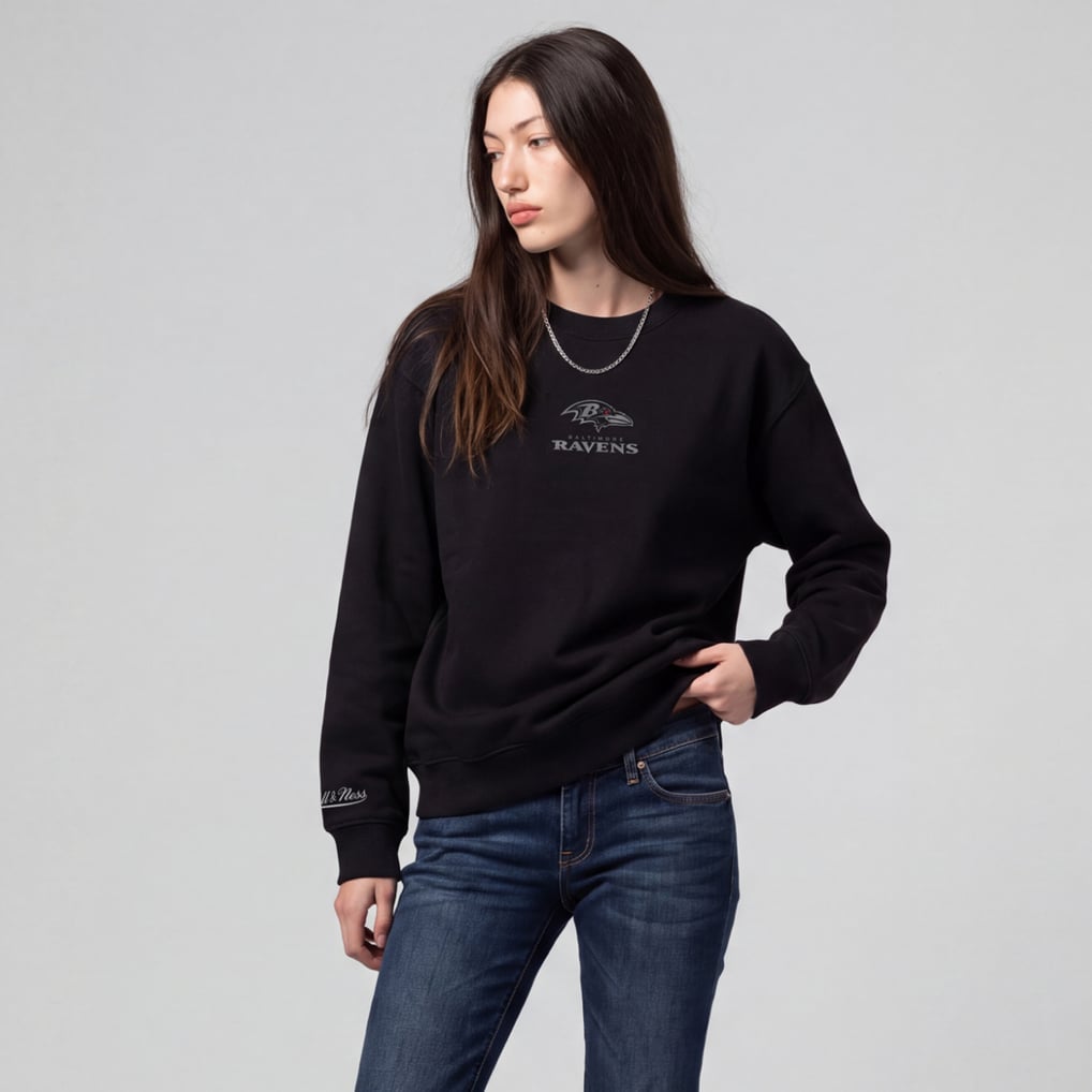 Baltimore Ravens Mitchell & Ness Women's  Core Essentials Micro Logo Fleece Sweatshirt - Black