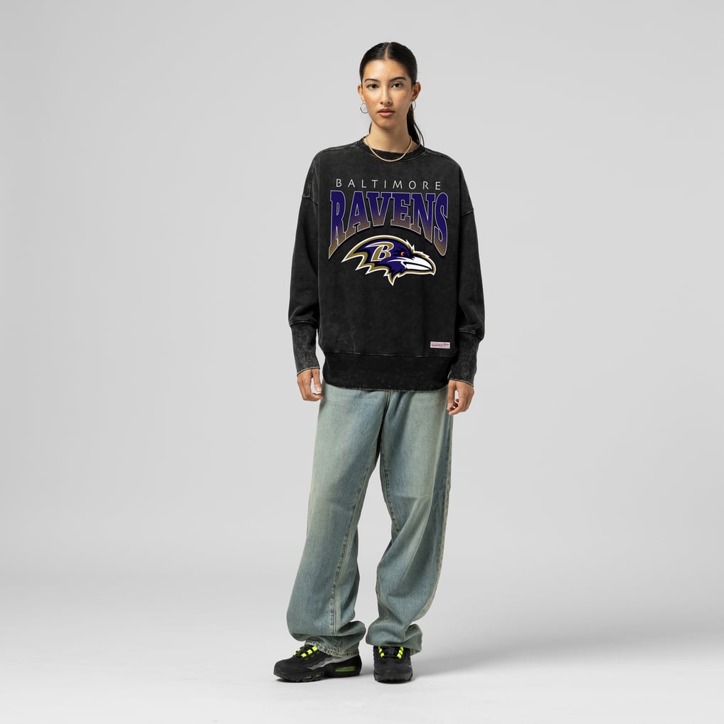  Baltimore Ravens Mitchell & Ness Women's Delineate Mineral Wash Crewneck Sweatshirt - Black