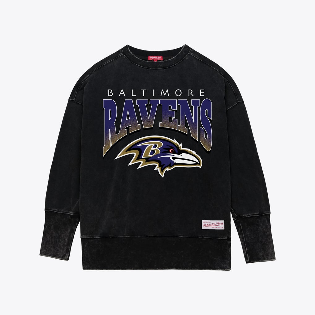  Baltimore Ravens Mitchell & Ness Women's Delineate Mineral Wash Crewneck Sweatshirt - Black