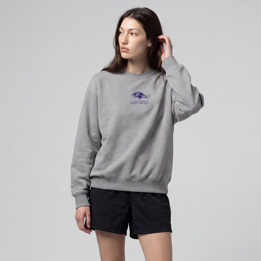 Baltimore Ravens Mitchell & Ness Women's Core Essentials Micro Logo Fleece Sweatshirt - Gray