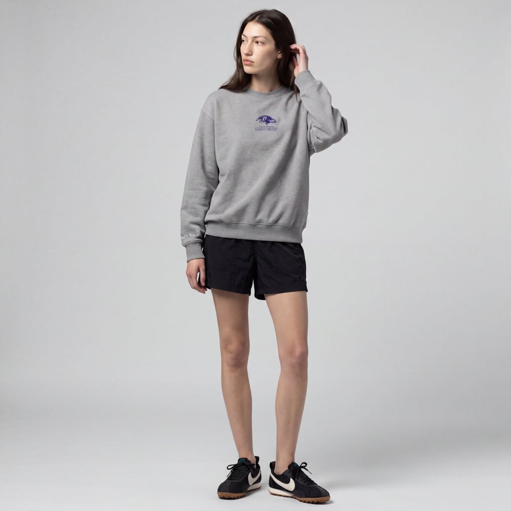 Baltimore Ravens Mitchell & Ness Women's Core Essentials Micro Logo Fleece Sweatshirt - Gray