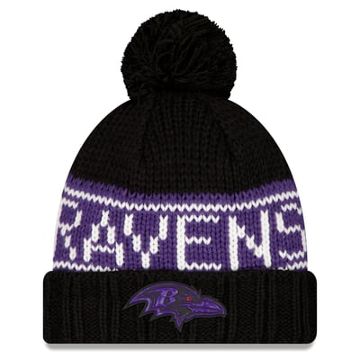 Baltimore Ravens New Era Women's 2026 Sideline Cold Weather  Cuffed Knit Hat with Pom - Black