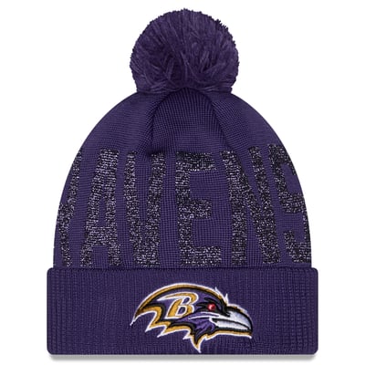 Baltimore Ravens New Era Women's Shimmer Cuffed Knit Hat with Pom - Purple