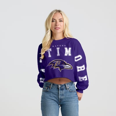 Baltimore Ravens Spirit Jersey Women's Cropped Crew Neck Sweatshirt - Purple