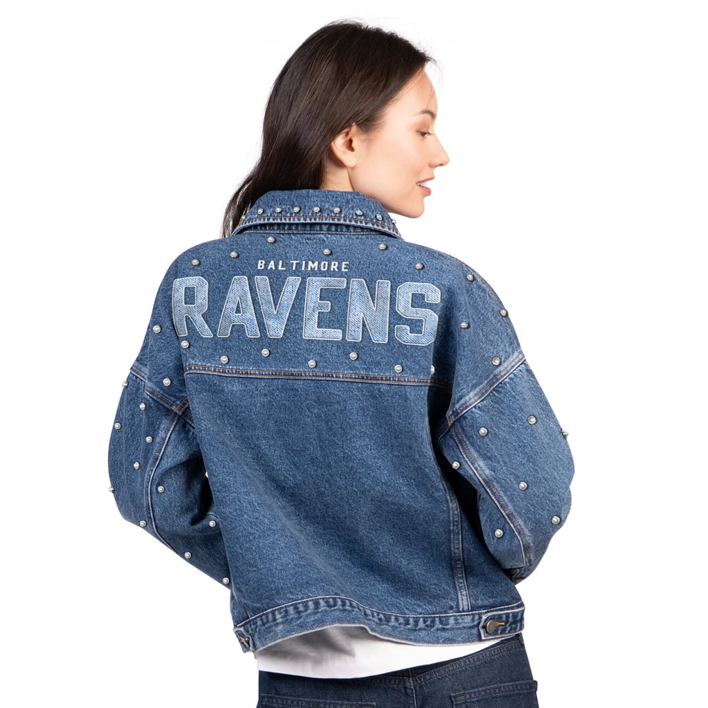  Baltimore Ravens Starter Women's Pearl Icon Full Button Denim Jacket - Denim