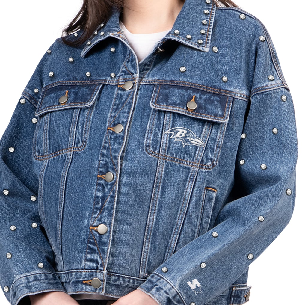  Baltimore Ravens Starter Women's Pearl Icon Full Button Denim Jacket - Denim