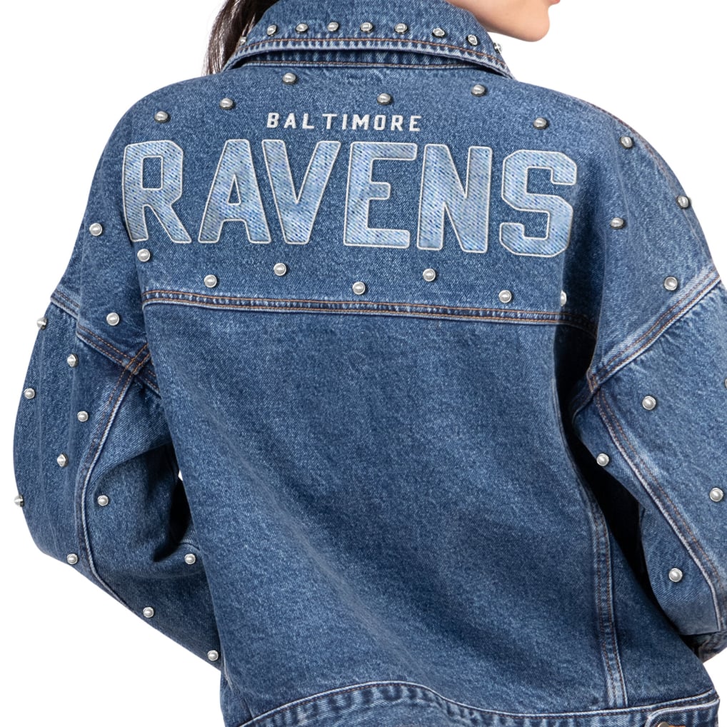  Baltimore Ravens Starter Women's Pearl Icon Full Button Denim Jacket - Denim
