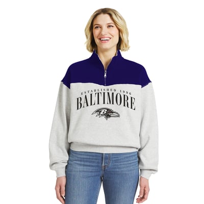  Baltimore Ravens WEAR by Erin Andrews Women's Colorblock Half-Zip Pullover - Heather Gray