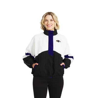  Baltimore Ravens WEAR by Erin Andrews Women's Crinkle Full-Zip Hooded Windbreaker Jacket - White/Black