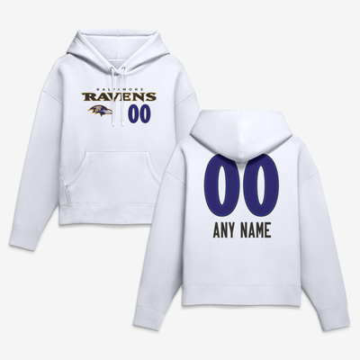 Baltimore Ravens Women's Touchdown Wordmark Personalized Name & Number Hoodie - White