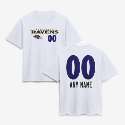 Baltimore Ravens Women's Touchdown Wordmark Personalized Name & Number T-Shirt - White