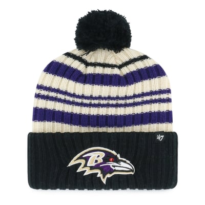  Baltimore Ravens '47 Youth Snow Fort Cuffed Knit Hat with Pom - Black