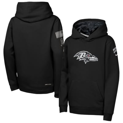  Baltimore Ravens Nike Youth 2026 Salute to Service Club Fleece Pullover Hoodie  - Black