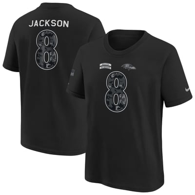 Lamar Jackson Baltimore Ravens Nike Youth 2026 Salute to Service Name & Number T-Shirt  - Black
