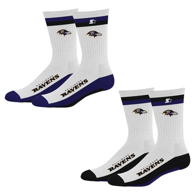 Baltimore Ravens Starter Youth Starter Stripe Top End Two-Pack Crew Socks Set - White
