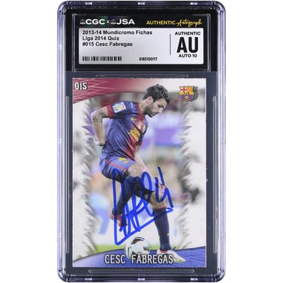 Cesc Fàbregas Barcelona Autographed 2013-14 Mundicromo Fichas Liga 2014 Quiz #15 CGC Authenticated AUTO 10 Card