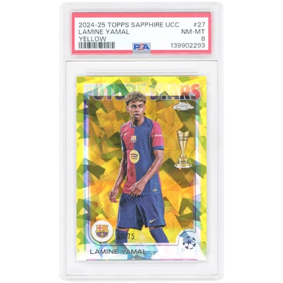 Lamine Yamal Barcelona 2024-25 Topps Chrome Sapphire UEFA Yellow #27 #65/75 PSA Authenticated 8 Card 