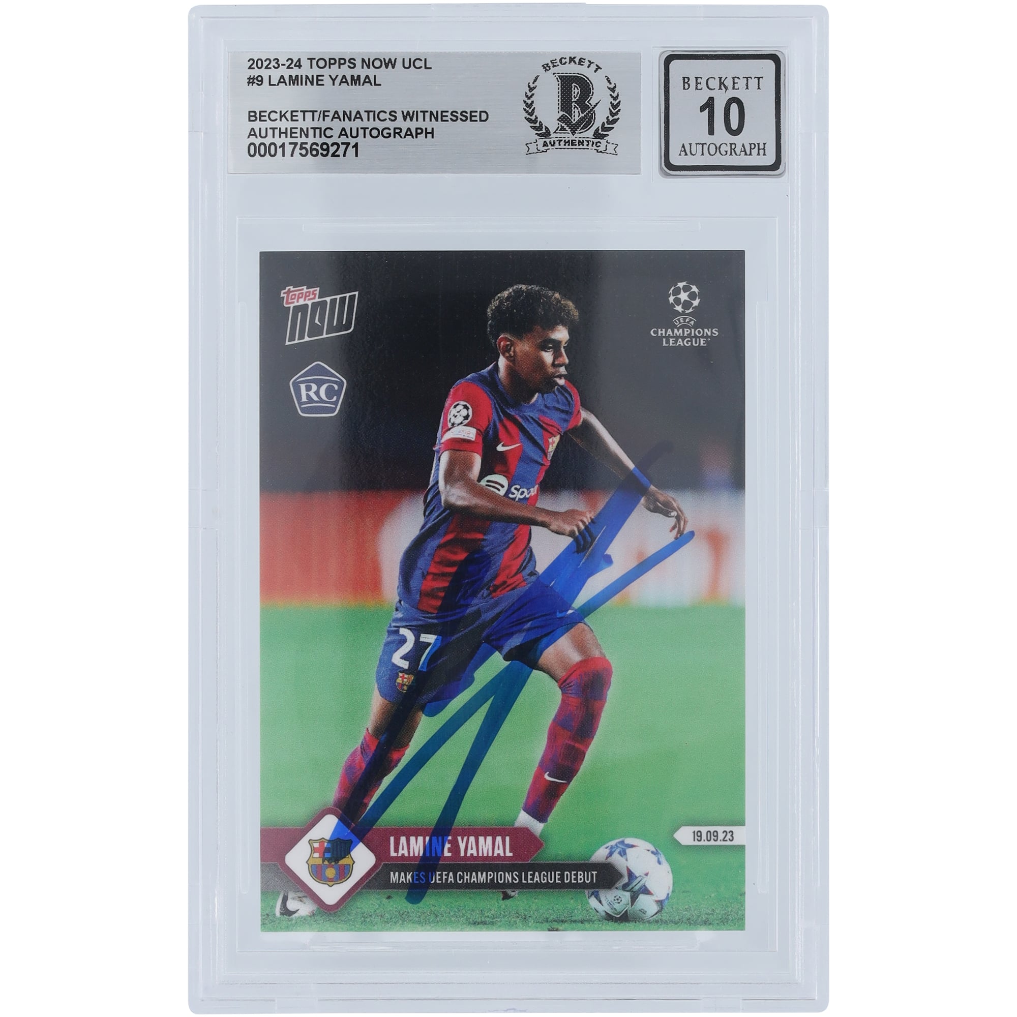 Lamine Yamal FC Barcelona Autographed 2023-24 Topps Now UCL Makes 
