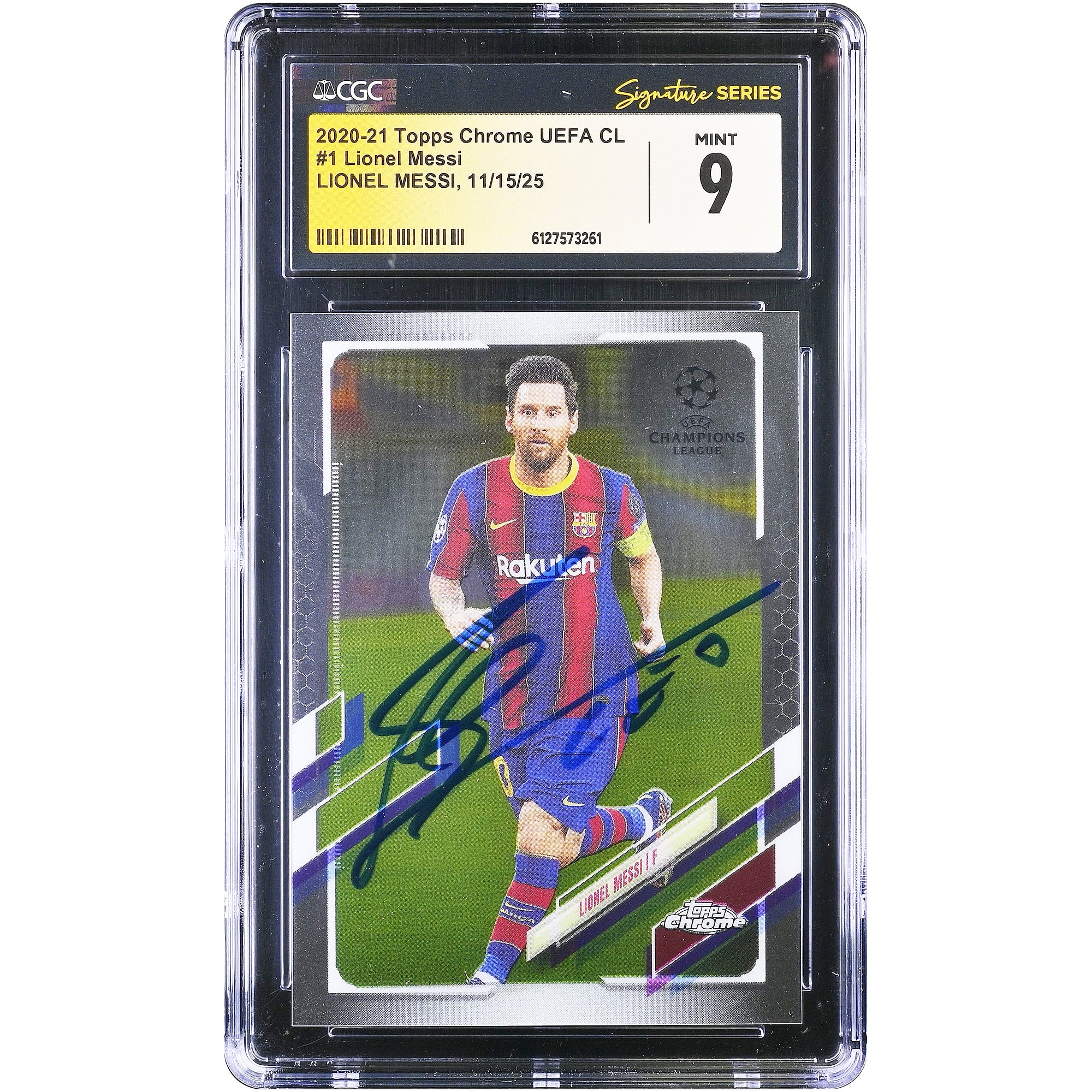 Lionel Messi Barcelona Autographed 2020-21 Topps Chrome Champions 