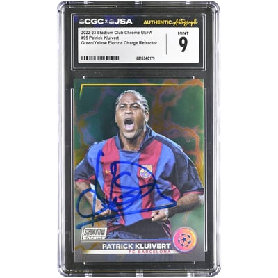 Patrick Kluivert Barcelona Autographed 2022-23 Topps Stadium Club Chrome UEFA Green/Yellow Electric Charge Refractor #95 #/125 CGC Authenticated MINT 9 Card