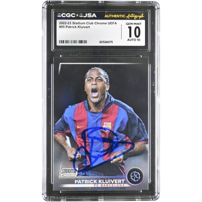Patrick Kluivert Barcelona Autographed 2022-23 Topps Stadium Club Chrome UEFA #95 CGC Authenticated 10/10 Card