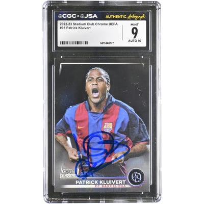 Patrick Kluivert Barcelona Autographed 2022-23 Topps Stadium Club Chrome UEFA #95 CGC Authenticated 9/10 Card