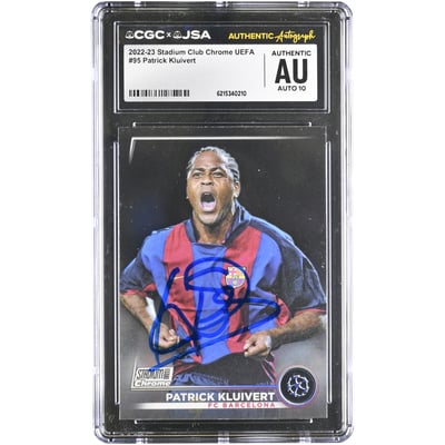 Patrick Kluivert Barcelona Autographed 2022-23 Topps Stadium Club Chrome UEFA #95 CGC Authenticated AUTO 10 Card