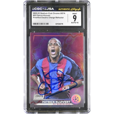Patrick Kluivert Barcelona Autographed 2022-23 Topps Stadium Club Chrome UEFA Pink/Red Electric Charge Refractor #95 CGC Authenticated 9/10 Card