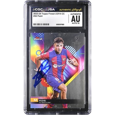 Pedri Barcelona Autographed 2023-24 Topps Finest UEFA CC #36 CGC Authenticated AUTO 10 Card