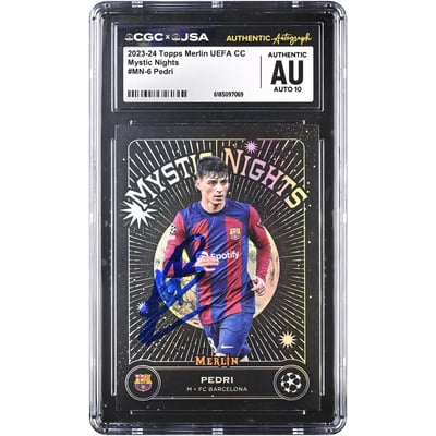 Pedri Barcelona Autographed 2023-24 Topps Merlin UEFA CC Mystic Nights #MN-6 CGC Authenticated AUTO 10 Card