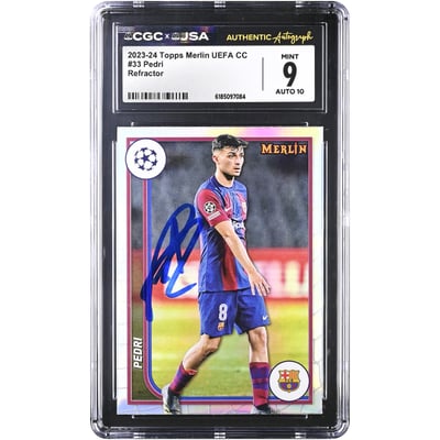Pedri Barcelona Autographed 2023-24 Topps Merlin UEFA CC Refractor #33 CGC Authenticated 9/10 Card