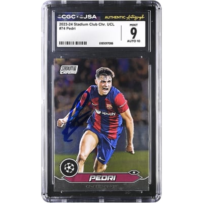 Pedri Barcelona Autographed 2023-24 Topps Stadium Club Chrome #74 CGC Authenticated 9/10 Card
