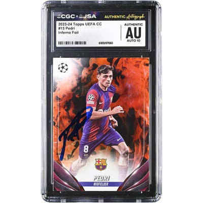 Pedri Barcelona Autographed 2023-24 Topps UEFA CC Inferno Foil #15 CGC Authenticated AUTO 10 Card