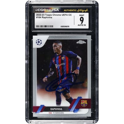 Raphinha Barcelona Autographed 2022-23 Topps Chrome UEFA CC #164 CGC Authenticated 9/10 Card