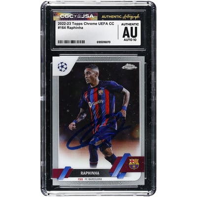 Raphinha Barcelona Autographed 2022-23 Topps Chrome UEFA CC #164 CGC Authenticated Auto 10 Card