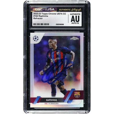 Raphinha Barcelona Autographed 2022-23 Topps Chrome UEFA CC Refractor #164 CGC Authenticated Auto 10 Card