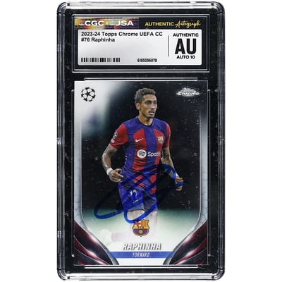 Raphinha Barcelona Autographed 2023-24 Topps Chrome UEFA CC #76 CGC Authenticated Auto 10 Card