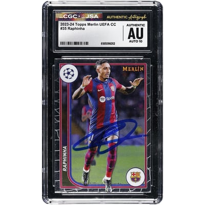 Raphinha Barcelona Autographed 2023-24 Topps Merlin UEFA CC #35 CGC Authenticated Auto 10 Card