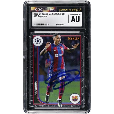 Raphinha Barcelona Autographed 2023-24 Topps Merlin UEFA CC #35 CGC Authenticated Card