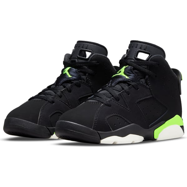 Preschool Black/Green Air Jordan 6 Retro Shoe display picture 1