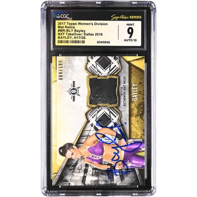 Bayley WWE Autographed 2017 Topps Women's Division Mat Relics #MR-BLY #/199 CGC Fanatics Witnessed Authenticated 9/10 Card