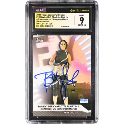 Bayley WWE Autographed 2021 Topps Women's Division a Champion vs. Champion Match #19 CGC Fanatics Witnessed Authenticated 9/10 Card