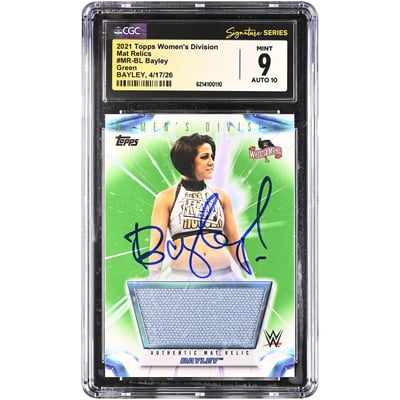 Bayley WWE Autographed 2021 Topps Women's Division Green Mat Relics #MR-BL #/50 CGC Fanatics Witnessed Authenticated 9/10 Card