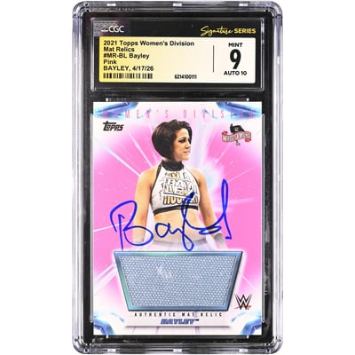 Bayley WWE Autographed 2021 Topps Women's Division Pink Mat Relics #MR-BL #/150 CGC Fanatics Witnessed Authenticated 9/10 Card